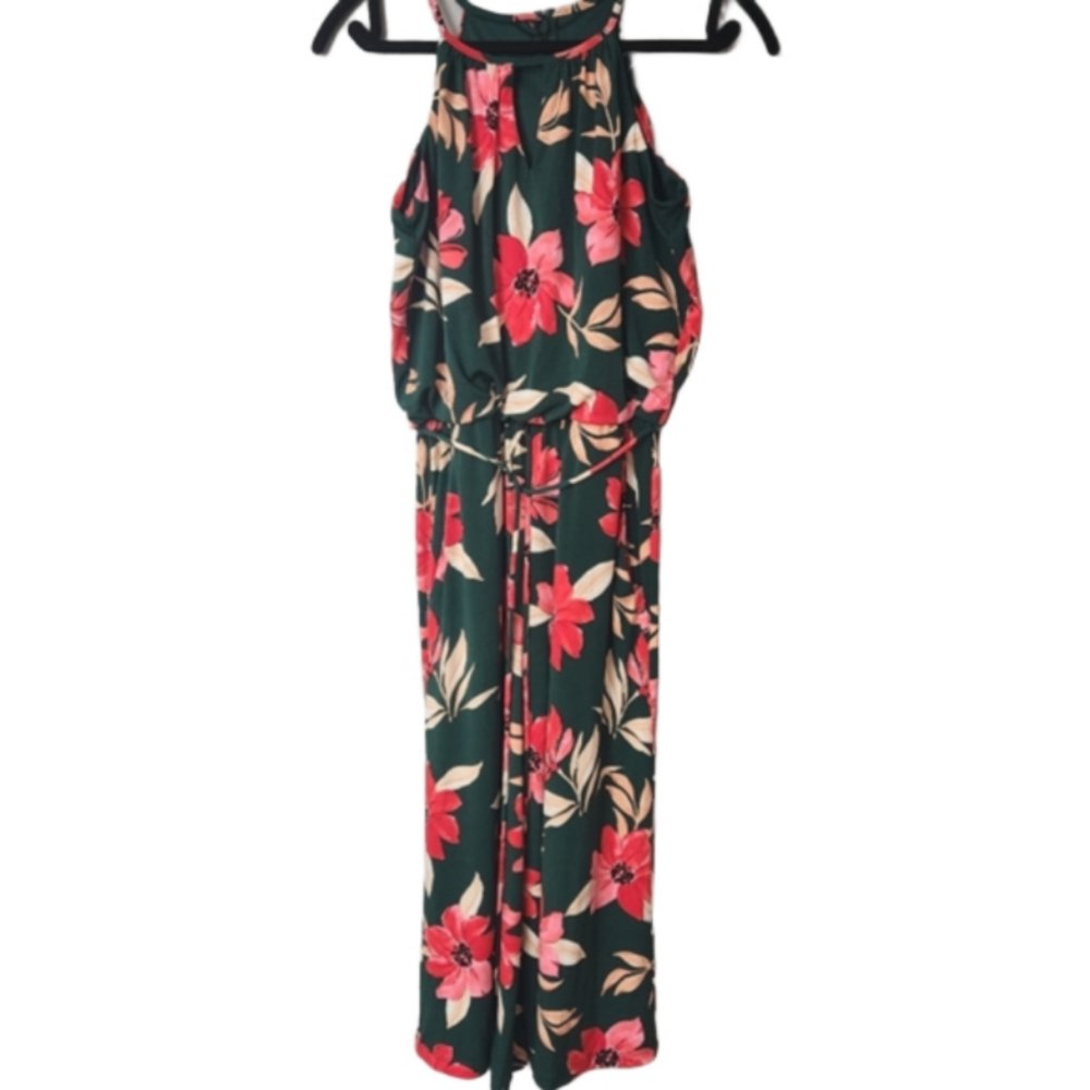 Maggy London Womens Jumpsuit Floral Sleeveless Belted Tropical cropped size 0